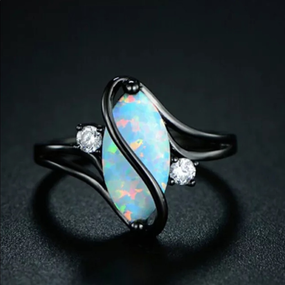 3.6K Fire Opal Black Gold Filled Ring NEW - Picture 5 of 5